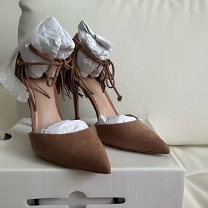 NIB COGNAC TAN ALDO FRINGE VENOSTA HEELS 10M